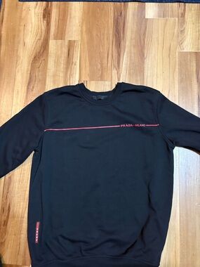 Prada Black Crewneck Sweatshirt with Red Logo Line